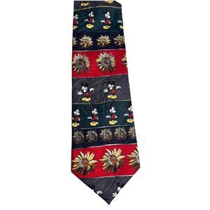 VINTAGE 90s Mickey Unlimited Neck Tie Mens Sunflower Polyester Mickey Mouse